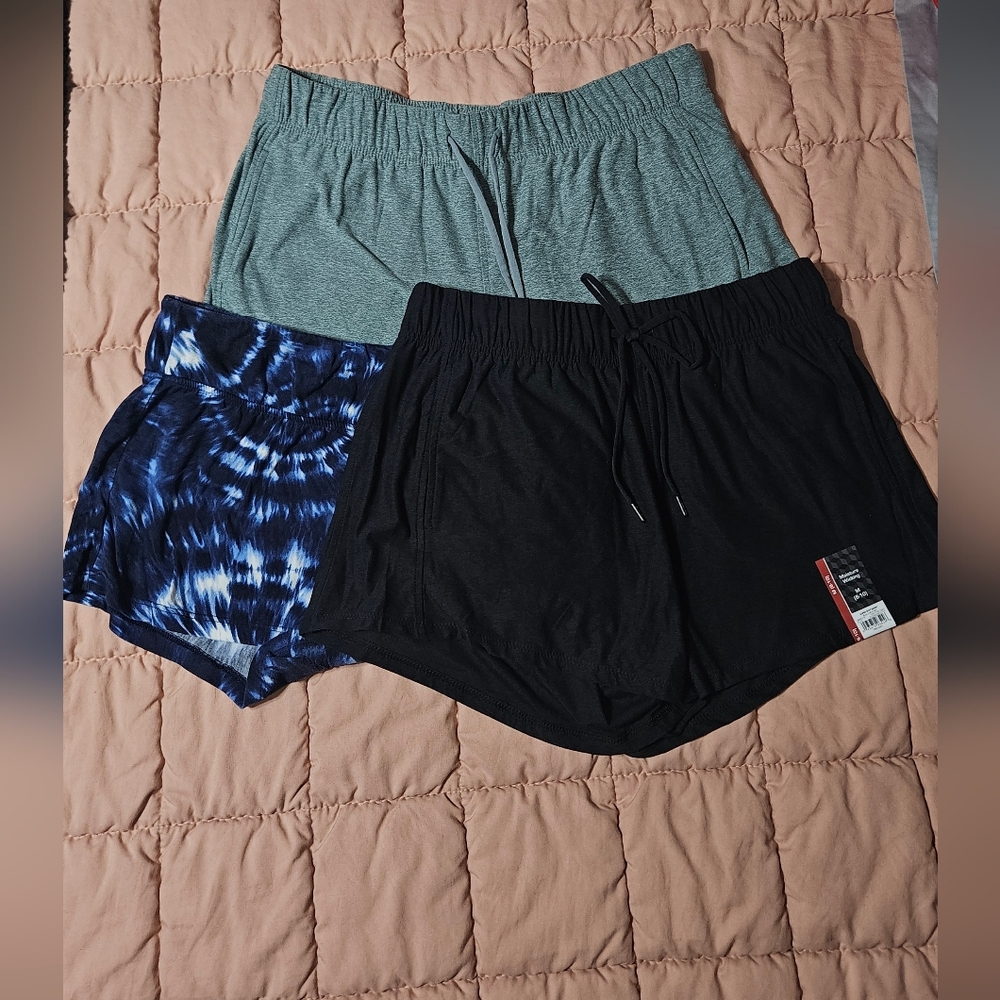 Women's Athletic Shorts - Black, Gray, Blue Tie-Dye